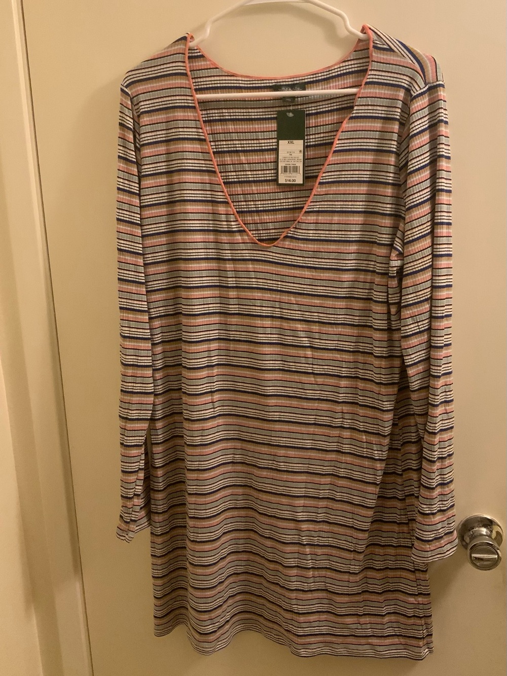 wild fable 90s Inspired Stripe Long-Sleeve Dress in Multi-Color with Coral Trim